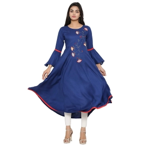 Generic Women's Casual Bell Sleeves Embroidery Rayon Kurti (Blue)