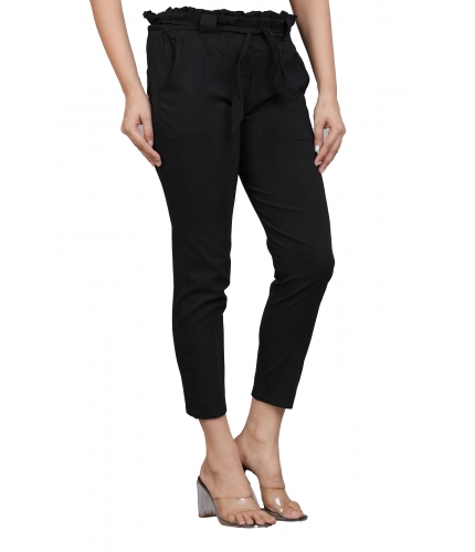 Women's Casual Solid Lycra Trouser Pant (Black)