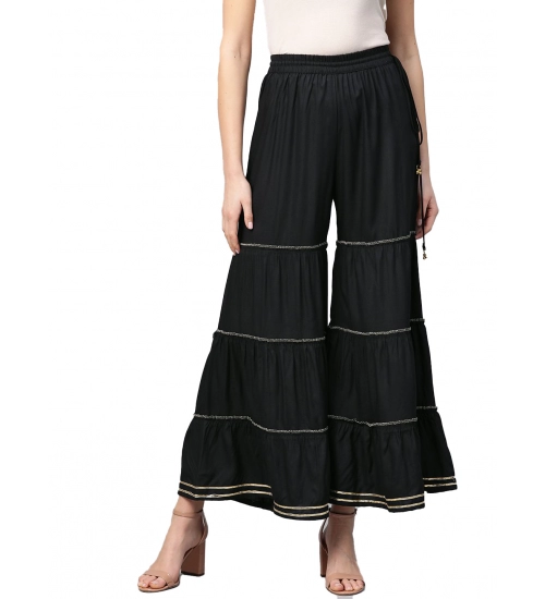 Women's Casual Solid Rayon Sharara (Black)