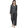 Women's Casual Full Sleeves Polka Dot Printed Rayon Shirt With Pyjama Pant Night Suit Set (Grey)