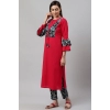 Dropship Women's Casual Bell Sleeves Floral Printed Cotton Kurti Set (Rani Pink)