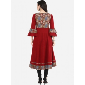 Generic Women's Casual Bell Sleeves Printed Cotton Kurti (Maroon)