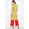 Dropship Women's Casual Short Sleeves Floral Printed Cotton &amp; Rayon Kurti Palazzo Set (Yellow &amp; Red)