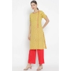 Dropship Women's Casual Short Sleeves Floral Printed Cotton &amp; Rayon Kurti Palazzo Set (Yellow &amp; Red)
