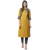 Dropship Women's Casual Bell Sleeves Geomatrical Printed Cotton Kurti Set (Yellow)