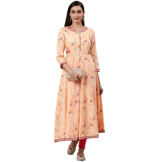 Women's Casual 3/4 th Sleeve Floral Printed Rayon Kurti (Peach)