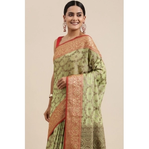 Generic Women's Chanderi Cotton Printed Saree With Unstitched Blouse (Pista, 5-6 Mtrs)