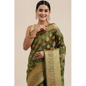 Generic Women's Organza Printed Saree With Unstitched Blouse (Mahendi, 5-6 Mtrs)
