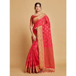 Generic Women's Chanderi Cotton Printed Saree With Unstitched Blouse (Pink, 5-6 Mtrs)