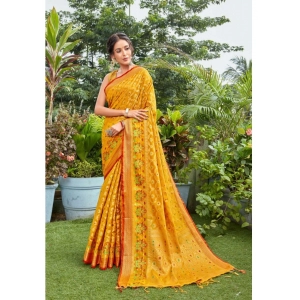 Generic Women's Organza Printed Saree With Unstitched Blouse (Mustard, 5-6 Mtrs)