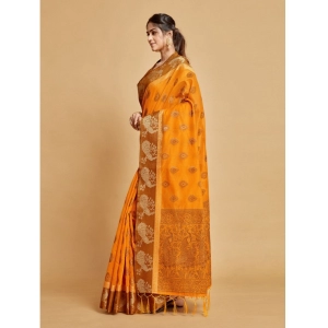Generic Women's Organza Printed Saree With Unstitched Blouse (Mustard, 5-6 Mtrs)