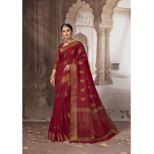 Generic Women's Chanderi Cotton Printed Saree With Unstitched Blouse (Red, 5-6 Mtrs)
