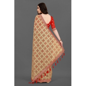 Generic Women's Soft Silk Printed Saree With Unstitched Blouse (Beige, 5-6 Mtrs)
