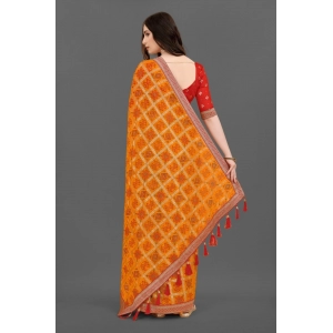 Generic Women's Soft Silk Printed Saree With Unstitched Blouse (Mustard, 5-6 Mtrs)