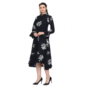 Generic Women's Cotton Blend Floral Full Sleeves Dress (Black)