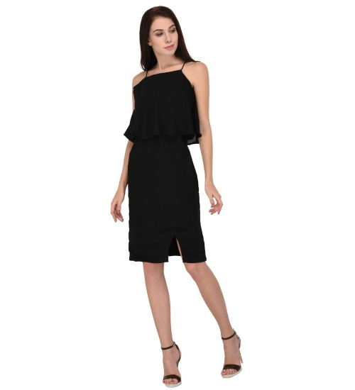 Women's Cotton Blend Solid Sleeveless Dress (Black)