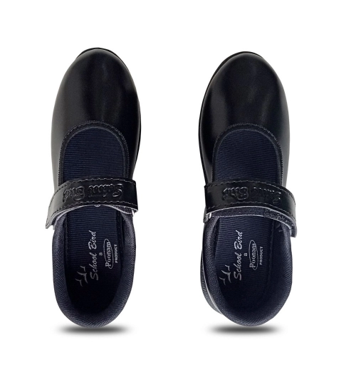 Girls Rexine Ox-Ankle Velcro Closure School Shoe (Black)