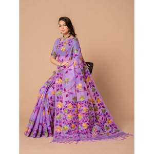 Generic Women's Cotton Printed Saree With Unstitched Blouse (Lavender, 5-6 Mtrs)