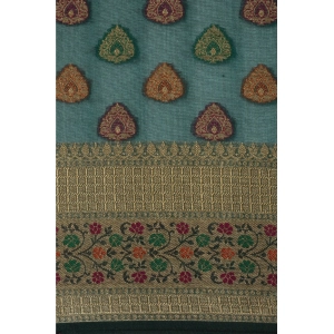 Generic Women's Organza Printed Saree With Unstitched Blouse (Sea Green, 5-6 Mtrs)