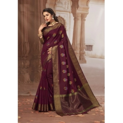 Women's Chanderi Cotton Printed Saree With Unstitched Blouse (Maroon, 5-6 Mtrs)
