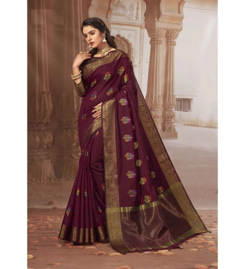 Women's Chanderi Cotton Printed Saree With Unstitched Blouse (Maroon, 5-6 Mtrs)