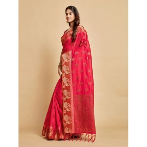 Generic Women's Organza Printed Saree With Unstitched Blouse (Pink, 5-6 Mtrs)