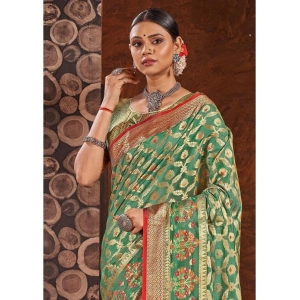 Generic Women's Organza Printed Saree With Unstitched Blouse (Sea Green, 5-6 Mtrs)