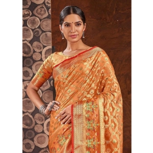 Generic Women's Organza Printed Saree With Unstitched Blouse (Orange, 5-6 Mtrs)