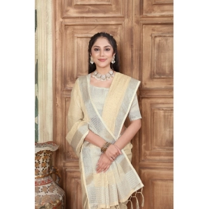 Generic Women's Organza Printed Saree With Unstitched Blouse (Yellow, 5-6 Mtrs)