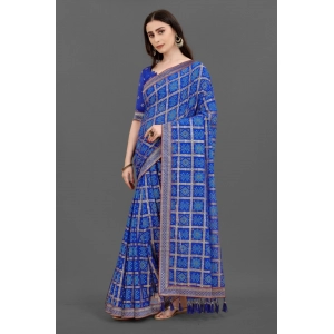 Generic Women's Soft Silk Printed Saree With Unstitched Blouse (Blue, 5-6 Mtrs)