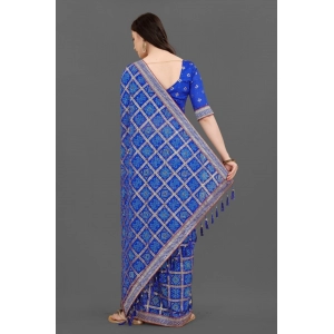 Generic Women's Soft Silk Printed Saree With Unstitched Blouse (Blue, 5-6 Mtrs)
