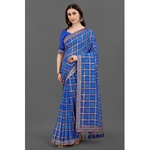 Generic Women's Soft Silk Printed Saree With Unstitched Blouse (Blue, 5-6 Mtrs)