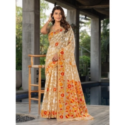 Women's Cotton Printed Saree With Unstitched Blouse (Beige, 5-6 Mtrs)