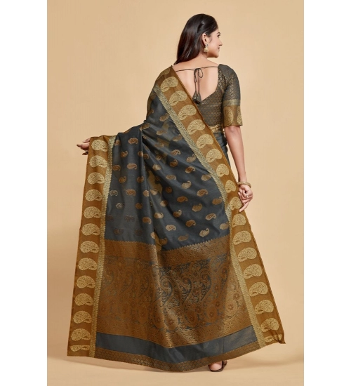 Women's Chanderi Cotton Printed Saree With Unstitched Blouse (Grey, 5-6 Mtrs)