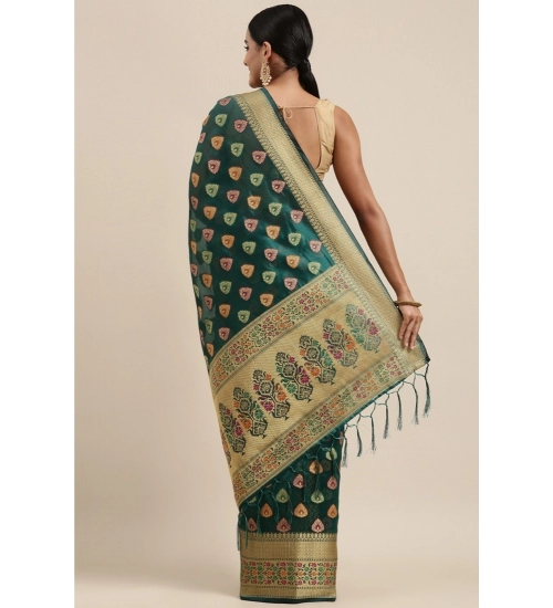 Women's Organza Printed Saree With Unstitched Blouse (Sea Green, 5-6 Mtrs)