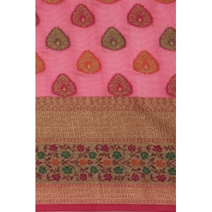 Generic Women's Organza Printed Saree With Unstitched Blouse (Pink, 5-6 Mtrs)