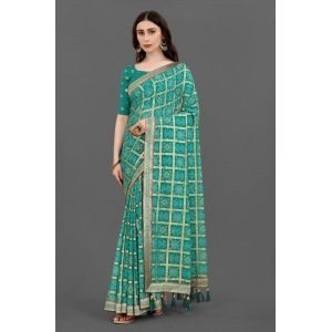 Generic Women's Soft Silk Printed Saree With Unstitched Blouse (Rama, 5-6 Mtrs)