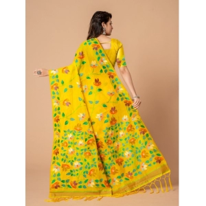 Generic Women's Cotton Printed Saree With Unstitched Blouse (Yellow, 5-6 Mtrs)