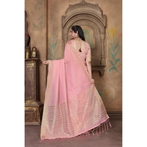Generic Women's Soft Linen Striped Saree With Unstitched Blouse (PInk, 5-6 Mtrs)