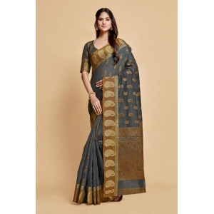 Generic Women's Chanderi Cotton Printed Saree With Unstitched Blouse (Grey, 5-6 Mtrs)
