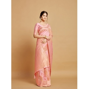 Generic Women's Linen Printed Saree With Unstitched Blouse (Pink, 5-6 Mtrs)