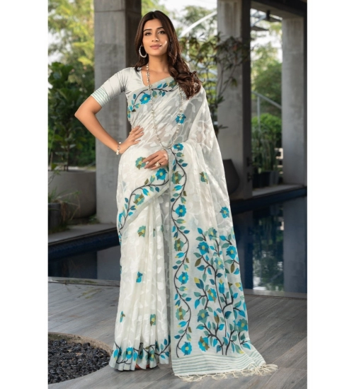 Women's Cotton Printed Saree With Unstitched Blouse (White, 5-6 Mtrs) Women's Cotton Printed Saree With Unstitched Blouse (White, 5-6 Mtrs)