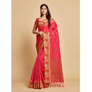 Generic Women's Organza Printed Saree With Unstitched Blouse (Pink, 5-6 Mtrs)