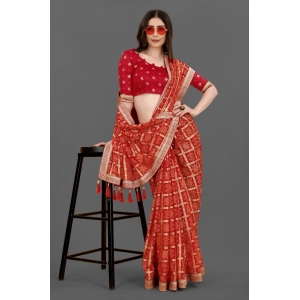 Generic Women's Soft Silk Printed Saree With Unstitched Blouse (Red, 5-6 Mtrs)