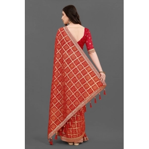 Generic Women's Soft Silk Printed Saree With Unstitched Blouse (Red, 5-6 Mtrs)
