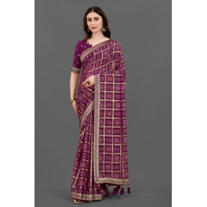 Generic Women's Soft Silk Printed Saree With Unstitched Blouse (Magenta, 5-6 Mtrs)