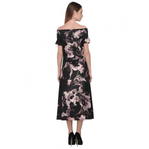 Generic Women's Cotton Blend Abstract Short Sleeves Dress (Black)