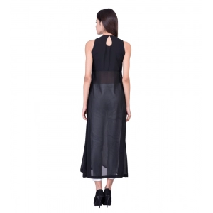 Generic Women's Cotton Blend Solid Sleeveless Dress (Black)
