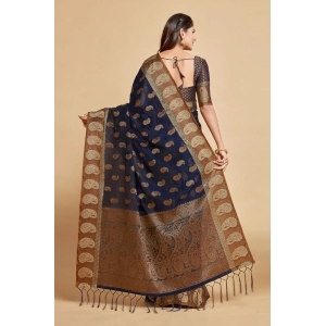 Generic Women's Chanderi Cotton Printed Saree With Unstitched Blouse (Navy Blue, 5-6 Mtrs)