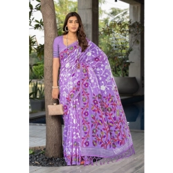 Women's Cotton Printed Saree With Unstitched Blouse (Lavender, 5-6 Mtrs)